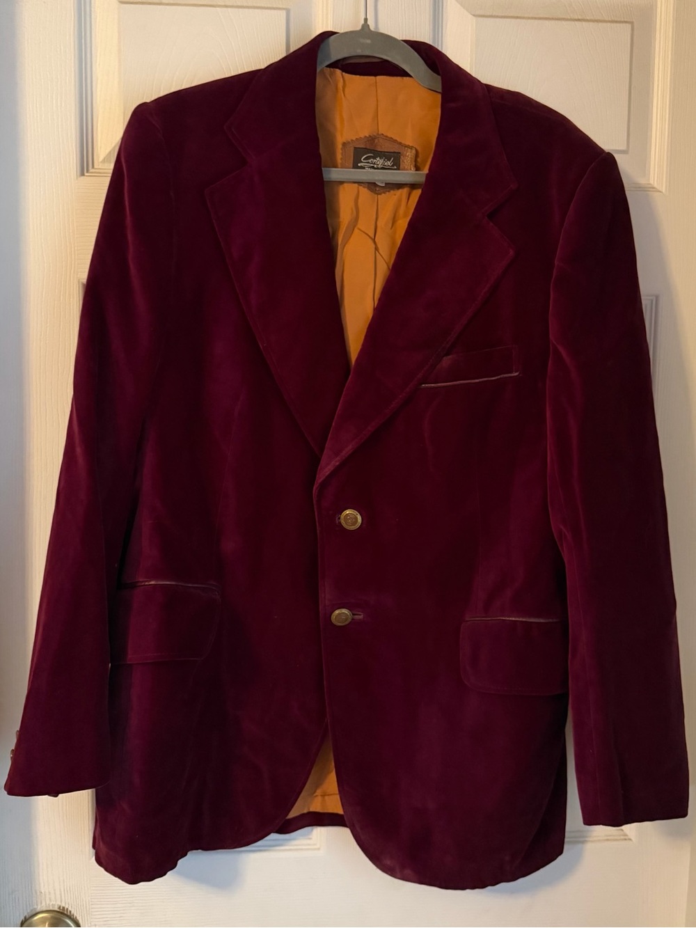 Cortefiel Smoking Dinner Blazer Jacket Mens 43 Burgundy Velvet 1970s Vintage